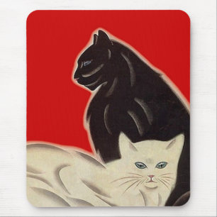 Mousepad Branco preto vermelho afiado dos gatos do art deco