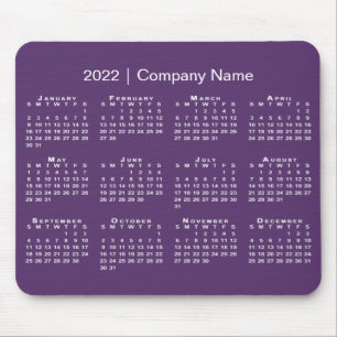 Mousepad Branco Roxo Simples 2022 Calendário Nome da Empres