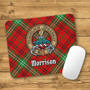 Mousepad Brasão do Clã Morrison sobre Tartan Vermelho