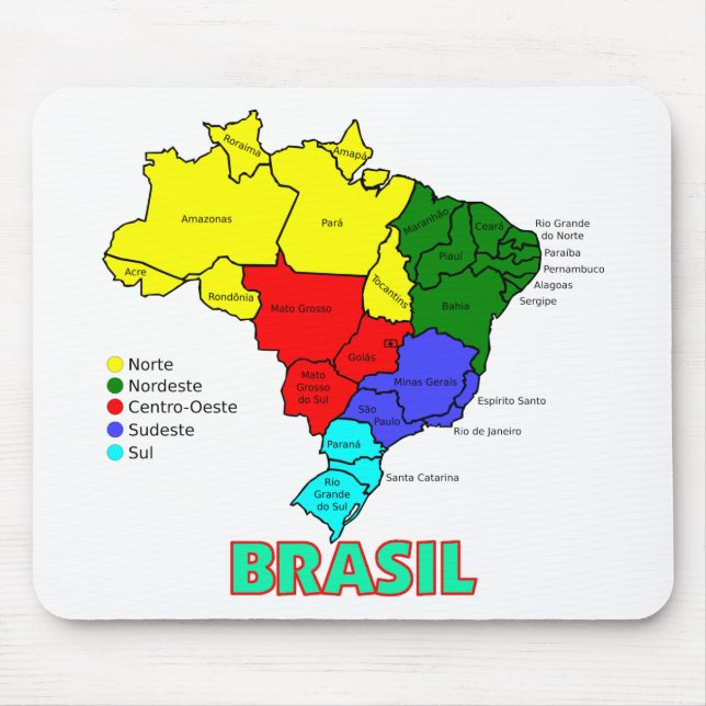 Mousepad Brasil. Regiões na cor (Frente)