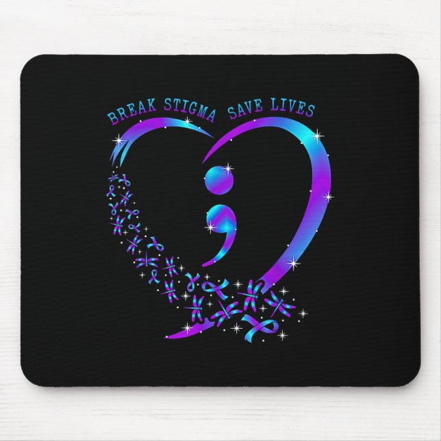 Mousepad Break Stigma Save Lives Heart Semicolon Suicídio P (Frente)