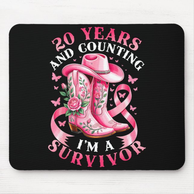 Mousepad Breast Cancer 20 Years Survivor Nk Ribbon Cowgirl  (Frente)