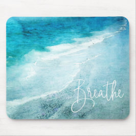 Mousepad Breathe Yoga Cote Retro Beach Teal Blue Ocean