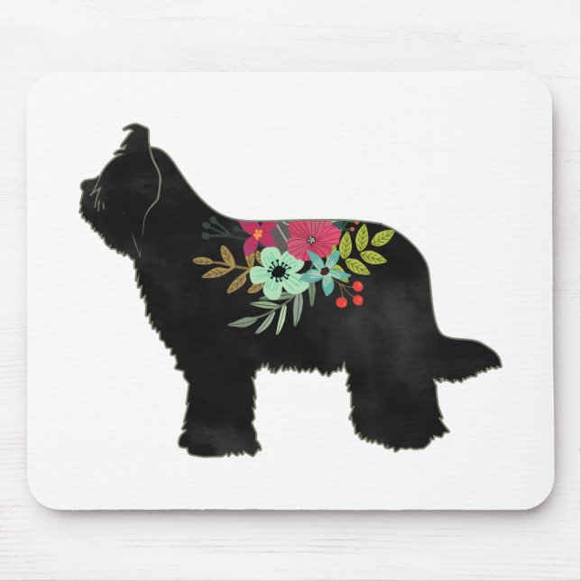 Mousepad Briard Dog Breed Boho Floral Silhouette (Frente)