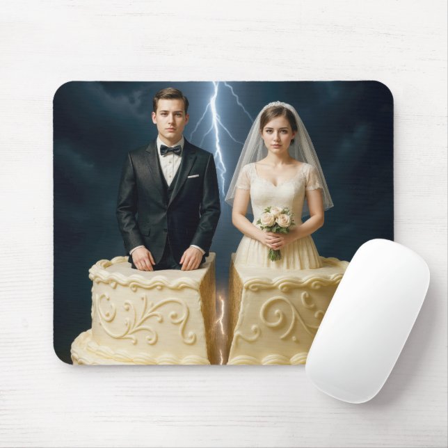 Mousepad Bride and Groom On a Split Wedding Cake (Com mouse)