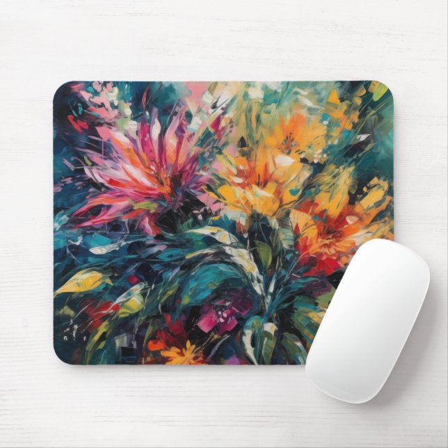 MOUSEPAD BRIGHT ABSTRACT WATERCOLOR FLOWERS (Com mouse)
