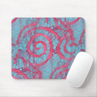 Mousepad Bright Blue Pink Funky Batik Spirals Art Pattern