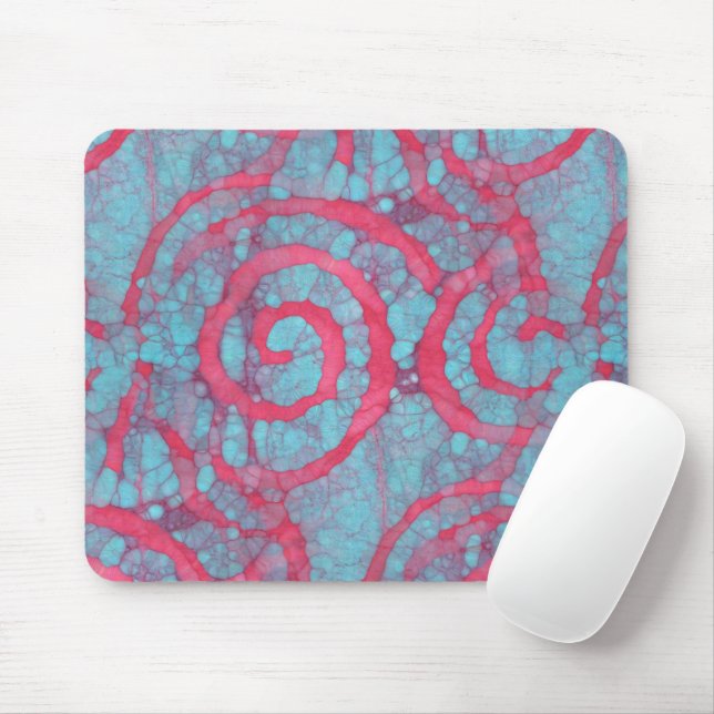 Mousepad Bright Blue Pink Funky Batik Spirals Art Pattern (Com mouse)