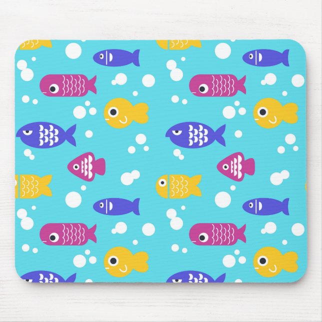 Mousepad Bright Colorful Cartoon Fish Pattern Blue (Frente)
