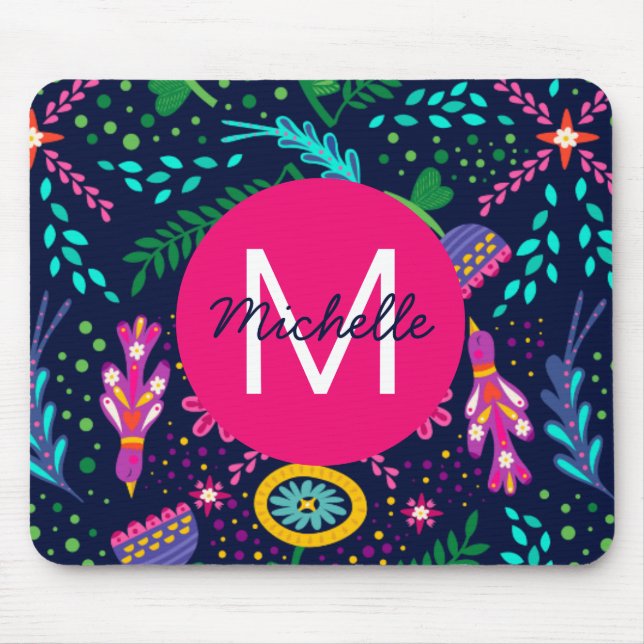 Mousepad Bright Colorful Chaotic Floral Blue Personalised (Frente)