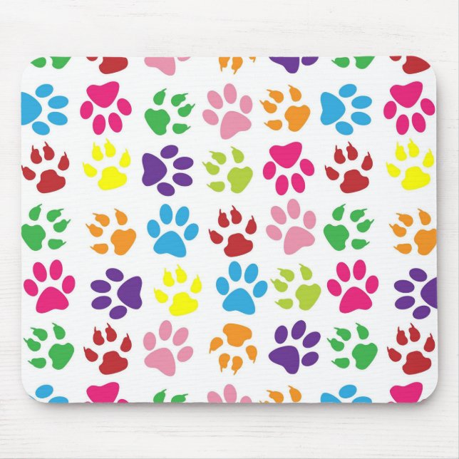 Mousepad Bright Colorful Paw Prints Pattern (Frente)