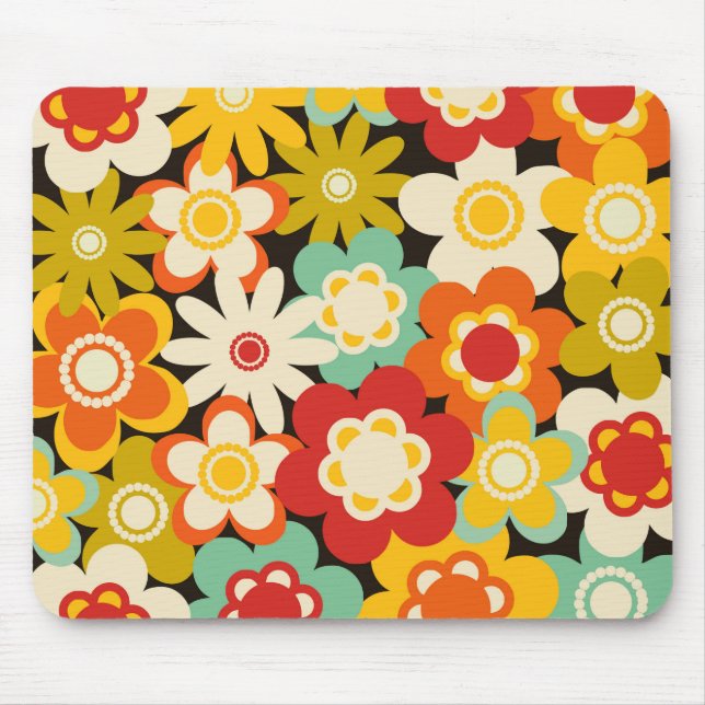 Mousepad Bright Colorful Retro Cute Floral Pattern (Frente)