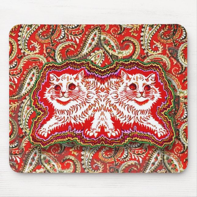 Mousepad Bright Psychedelic Red Cats (por Louis Wain) (Frente)