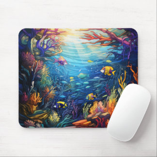 MOUSEPAD BRIGHT STAINED GLASS LOOK UNDERWATER WITH FISH