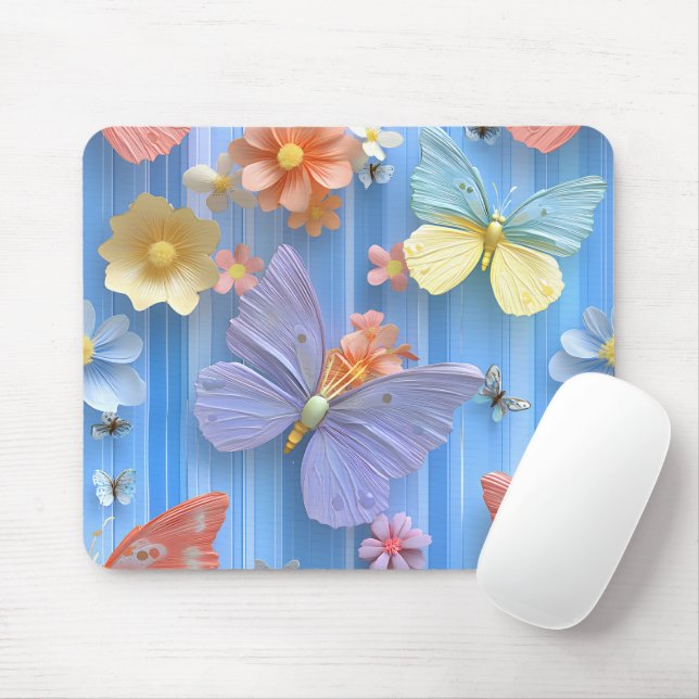 MOUSEPAD BRIGHTLY COLORED FLOWERS AND BUTTERFLIES (Com mouse)