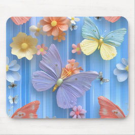 MOUSEPAD BRIGHTLY COLORED FLOWERS AND BUTTERFLIES