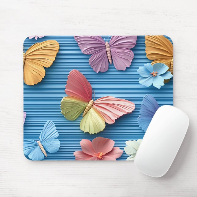 MOUSEPAD BRIGHTLY COLORED FLOWERS AND BUTTERFLIES (Com mouse)