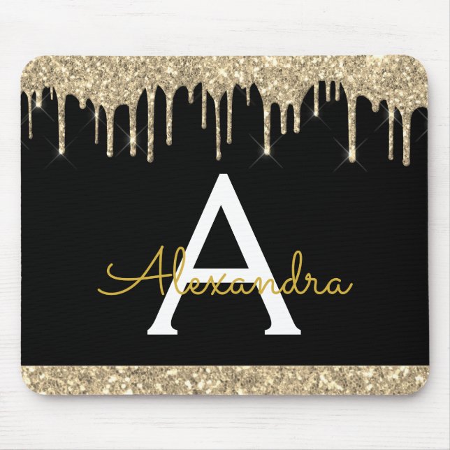 Mousepad Brilhante Dourado preto moderno, com volume (Frente)