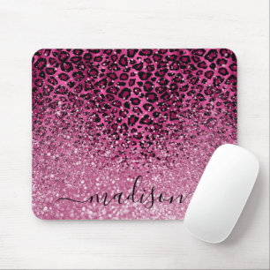 Mousepad Brilhante rosa quente e padrão-leopardo - Personal