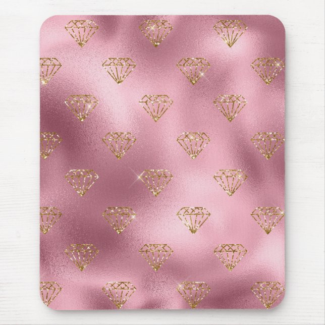 Mousepad Brilho de Diamantes em Folha de Rosa Claro e Doura (Frente)