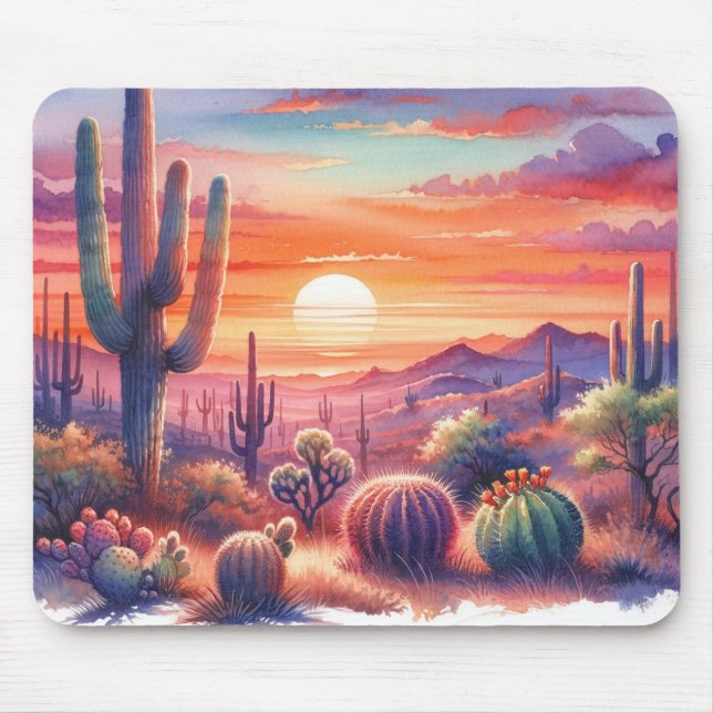 Mousepad Brilho do pôr do sol no deserto Aquarela Sudoeste  (Frente)