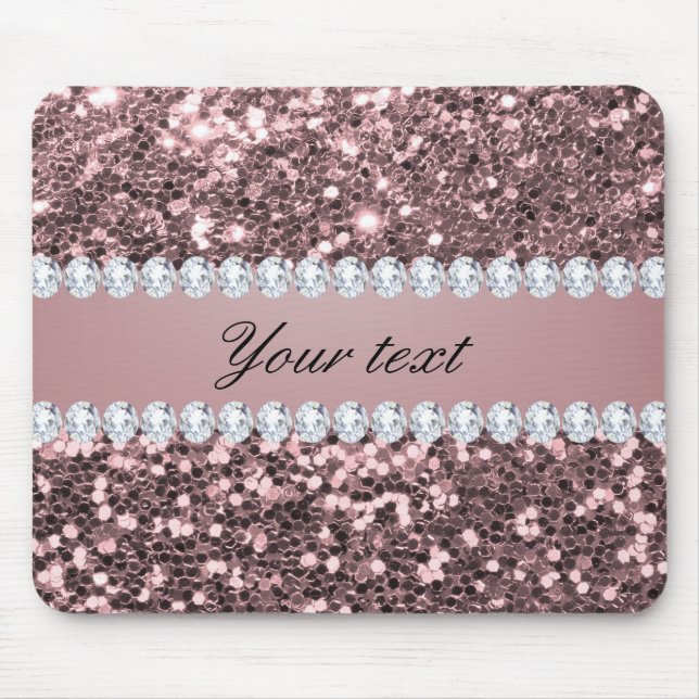Mousepad Brilho Dourado cor-de-rosa na moda e diamantes do (Frente)