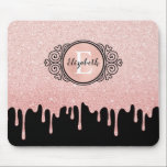 Mousepad Brilho Dourado de Rosa preto<br><div class="desc">Este bocal de menina personalizado que tem um monograma preto e branco sobre uma bela folha rosa falsa e um fundo brilhante. Personalize-o para a menina feminina na sua vida. Faz um presente divertido para aniversários e Natal. Projetado para você pelo Blackberry Boulevard.</div>