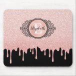 Mousepad Brilho Dourado de Rosa preto<br><div class="desc">Este bocal de menina personalizado que tem um monograma preto e branco sobre uma bela folha rosa falsa e um fundo brilhante. Personalize-o para a menina feminina na sua vida. Faz um presente divertido para aniversários e Natal. Projetado para você pelo Blackberry Boulevard.</div>