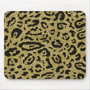 Mousepad Brilho Dourado Estampa de Onça Preta Leopardo Anim