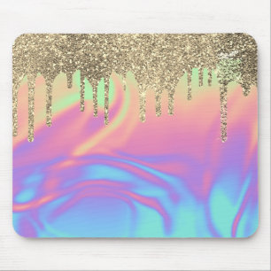 Mousepad Brilho Dourado Moderno com Efeito Ombre Holográfic