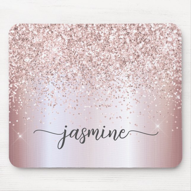 Mousepad Brilho Dourado Rosa Metalizado Monograma Nome (Frente)