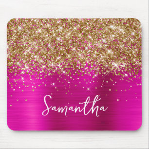 Mousepad Brilho Dourado Rosa Quente Glam Nome