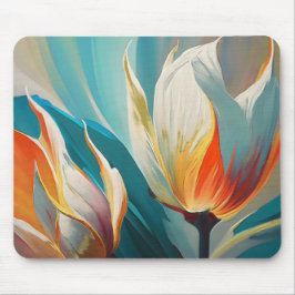 Mousepad Brilho Floral Abstrato em Azul Turquesa e Laranja
