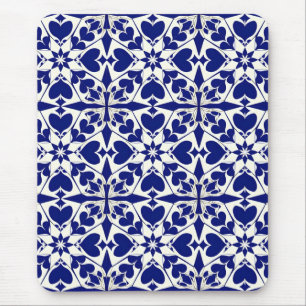 Mousepad 💙 Brilho Floral Azul Elegante 🌸 Botânica Branca