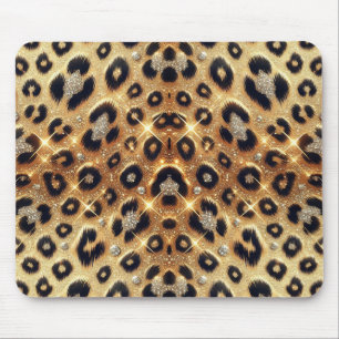 Mousepad Brilho Glamour Ouro Estampa Leopardo Cheetah Preto