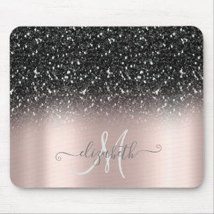 Mousepad Brilho Legal Ombre Preto Monograma Dourado Rosa
