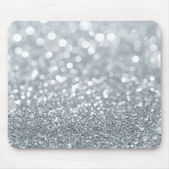 Mousepad Brilho Prata Branco Bokeh Glam Moderno Brilho (Frente)
