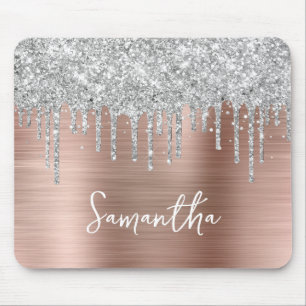 Mousepad Brilho Prateado Gotejante Rosa Dourado Glam