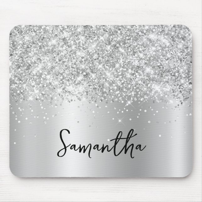 Mousepad Brilho Prateado Rebrilho Glam Nome (Frente)