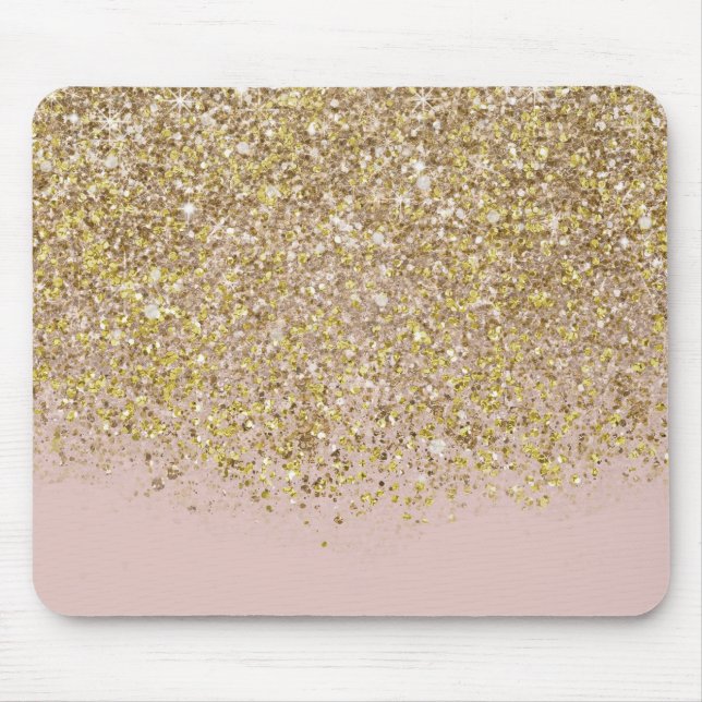 Mousepad Brilho Rosa e Dourado Moderno Glam Chic na Moda (Frente)