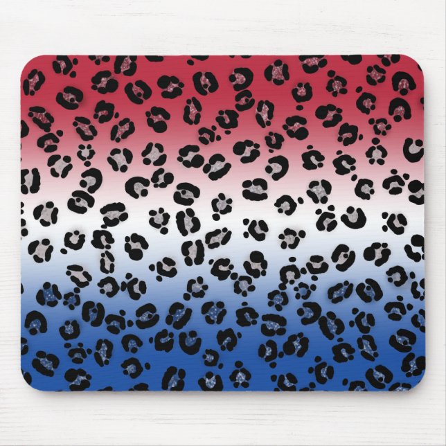 Mousepad Brilho Vermelho Branco Azul Estampa Leopardo (Frente)