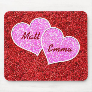 MOUSEPAD BRILHO VERMELHO DO CORAÇÃO COR-DE-ROSA FEMININO
