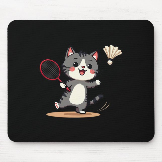Mousepad Brincadeiras de Badminton Cute Rackers de Gato Eng (Frente)