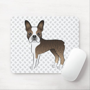 Mousepad Brindle Boston Terrier Cute Cartoon Dog & Paws