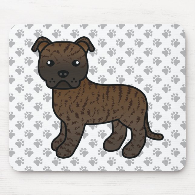 Mousepad Brindle English Staffie Cute Cartoon Dog & Paws (Frente)