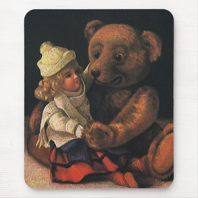 Mousepad Brinquedos de Natal Antigos, Boneca e um Ursinho d (Frente)