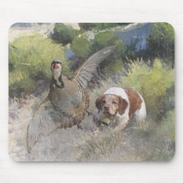 Mousepad Brittany Spaniel caçando partucho chukar, Art