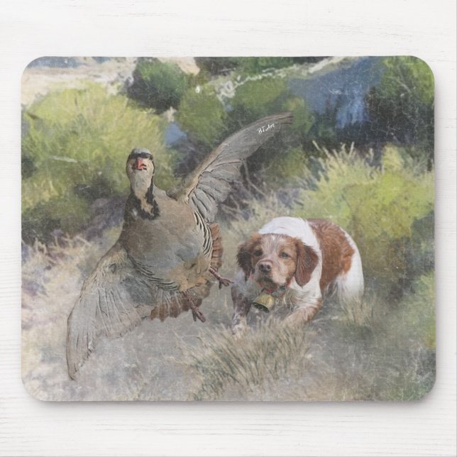 Mousepad Brittany Spaniel caçando partucho chukar, Art (Frente)