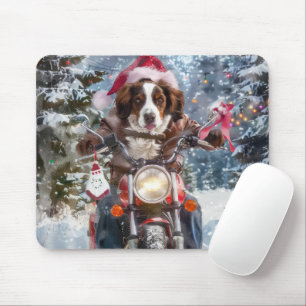 Mousepad Brittany Spaniel Dog Andando na Moto Natal