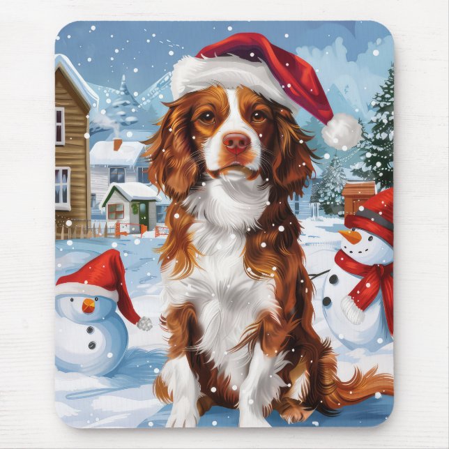 Mousepad Brittany Spaniel Dog Winter Wonderland Natal (Frente)